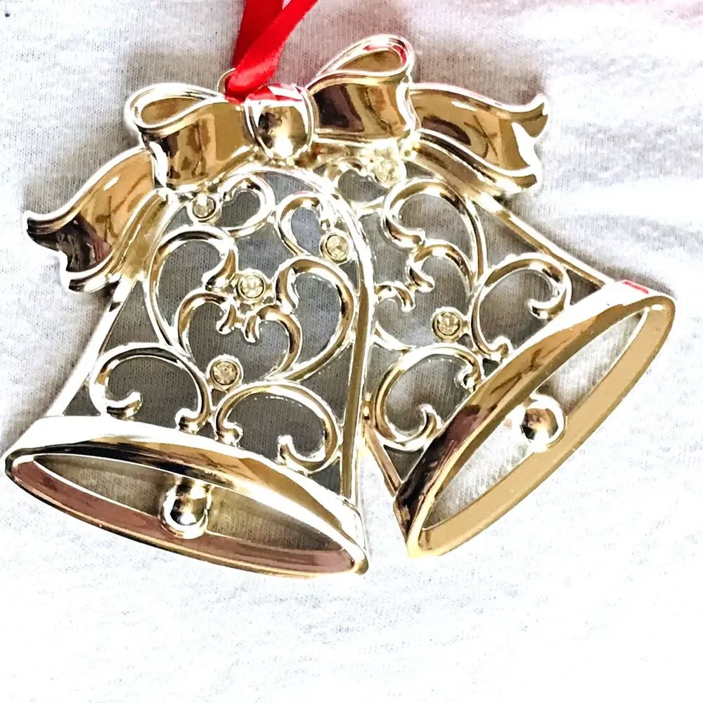 Lenox Christmas Ornaments 2 Sparkle and Scroll Bells + Tree Silver Original Box